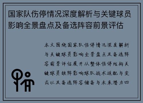 国家队伤停情况深度解析与关键球员影响全景盘点及备选阵容前景评估